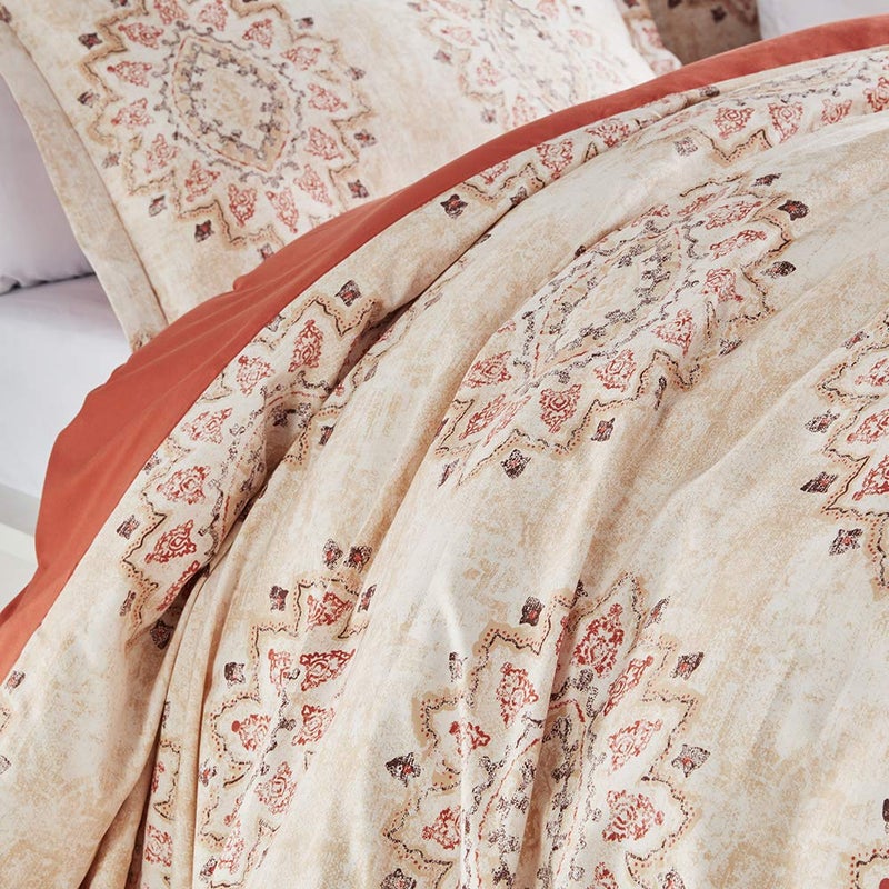 SLEEP ZONE Bedding Duvet Cover Sets Printed Damask Pattern 120gsm Ultra Soft Zipper Closure Corner TiesDamask Beige,King (104 X 90 inch | 2 Pillow Shams) - Image 2